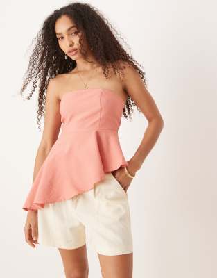 Mango asymmetric bandeau top in coral - view 1