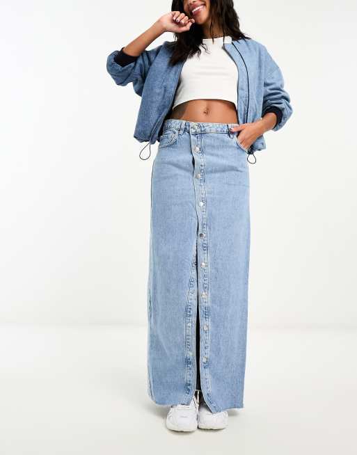 Long denim hotsell button up skirt