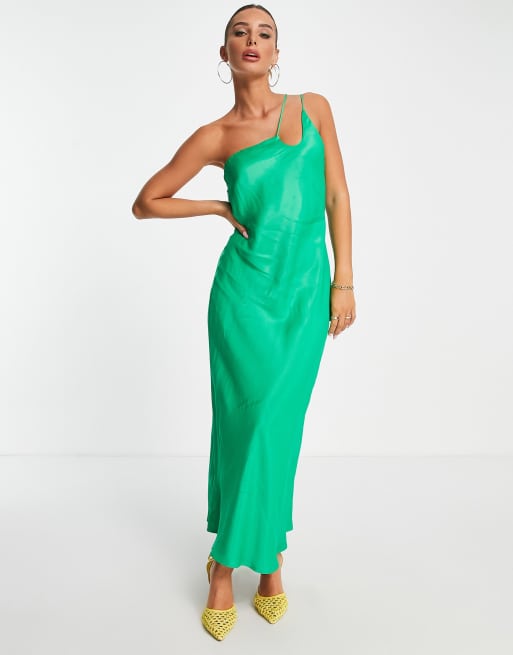 Mango asymmetric cut out detail maxi dress in bright green | ASOS