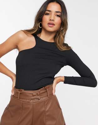 Mango asymmetric cutout top in black