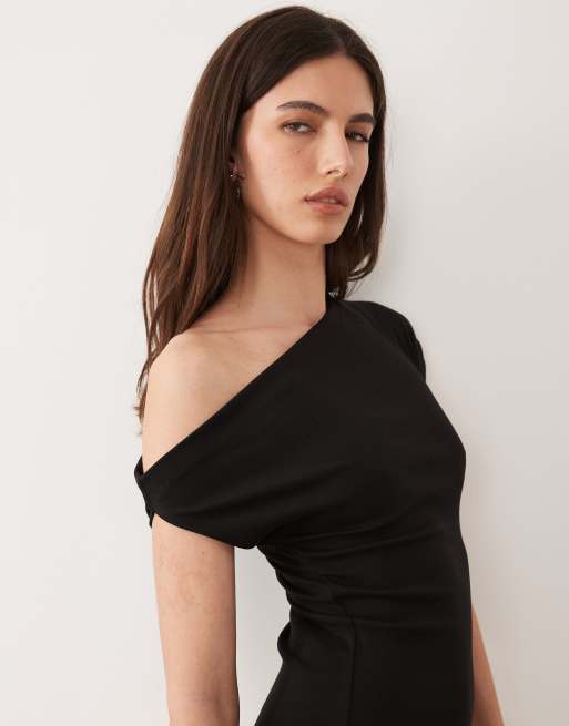 Mango asymmetric drop waist color block maxi dress in black and stone, 3 of 4