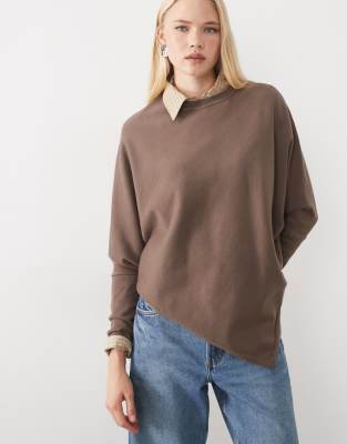 Mango Asymmetric Hem Knitted Top In Purple