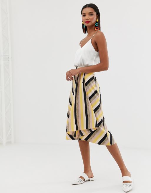 Mango asymmetric hem midi skirt in stripe print | ASOS