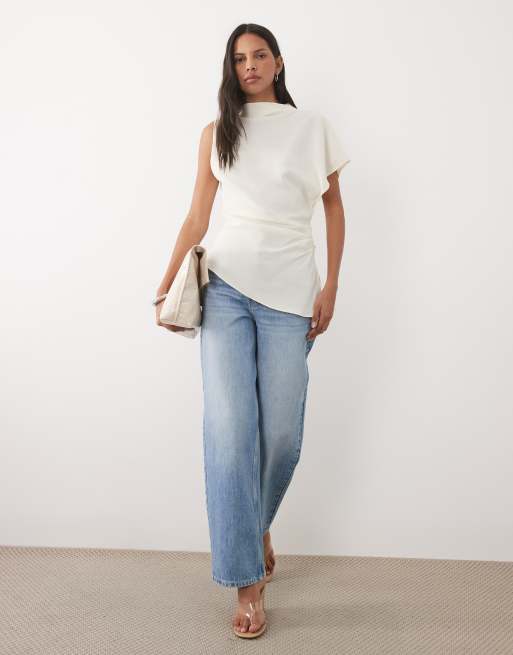 Mango asymmetric high neck blouse in white, 2 of 4