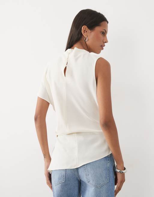 Mango asymmetric high neck blouse in white, 4 of 4