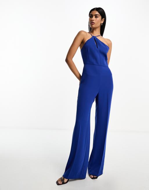 Mango asymmetric jumpsuit in blue | ASOS