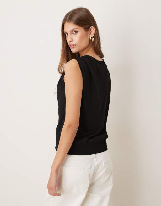 Mango asymmetric knitted sleeveless top with hardware detail in black, 4 of 4