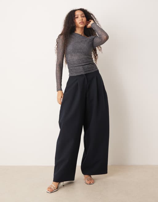 Mango asymmetric long sleeve lace top in gray, 2 of 4