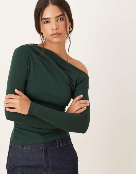 Mango asymmetric long sleeve top in khaki - view 1