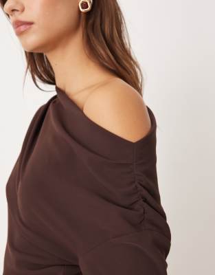 Mango Asymmetric Long Sleeve Top In Brown