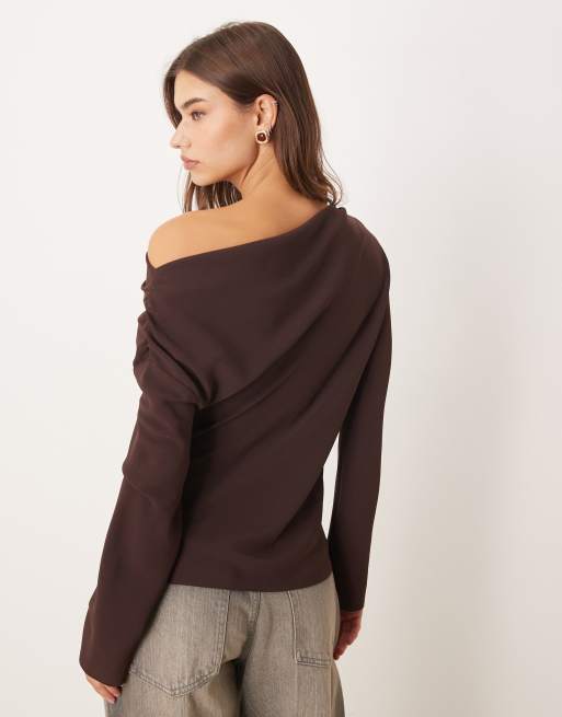 Mango asymmetric long sleeve top in plum, 4 of 4
