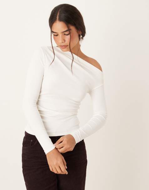 Mango asymmetric long sleeve top in white - view 1