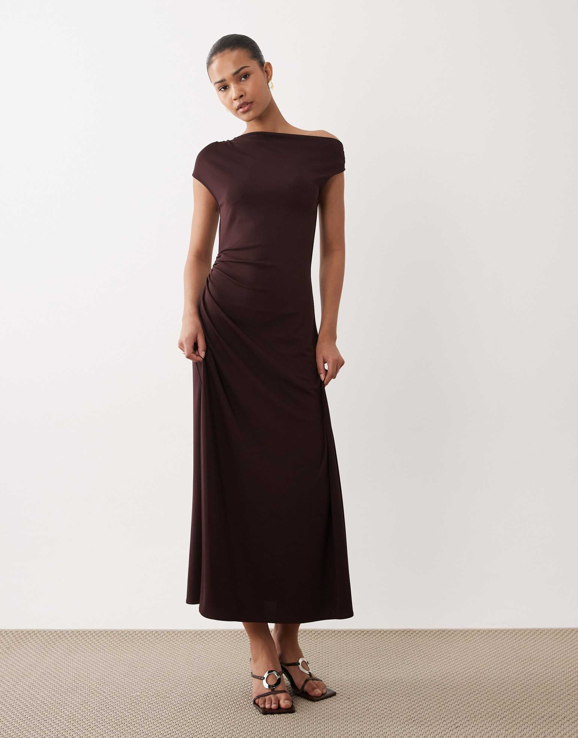 mango asymmetric maxi dress in fig