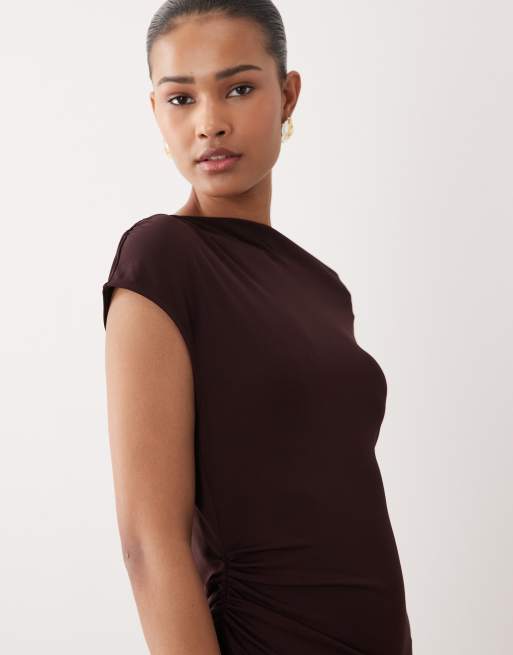 Mango asymmetric maxi dress in fig, 2 of 4