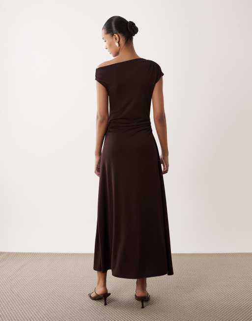Mango asymmetric maxi dress in fig, 4 of 4