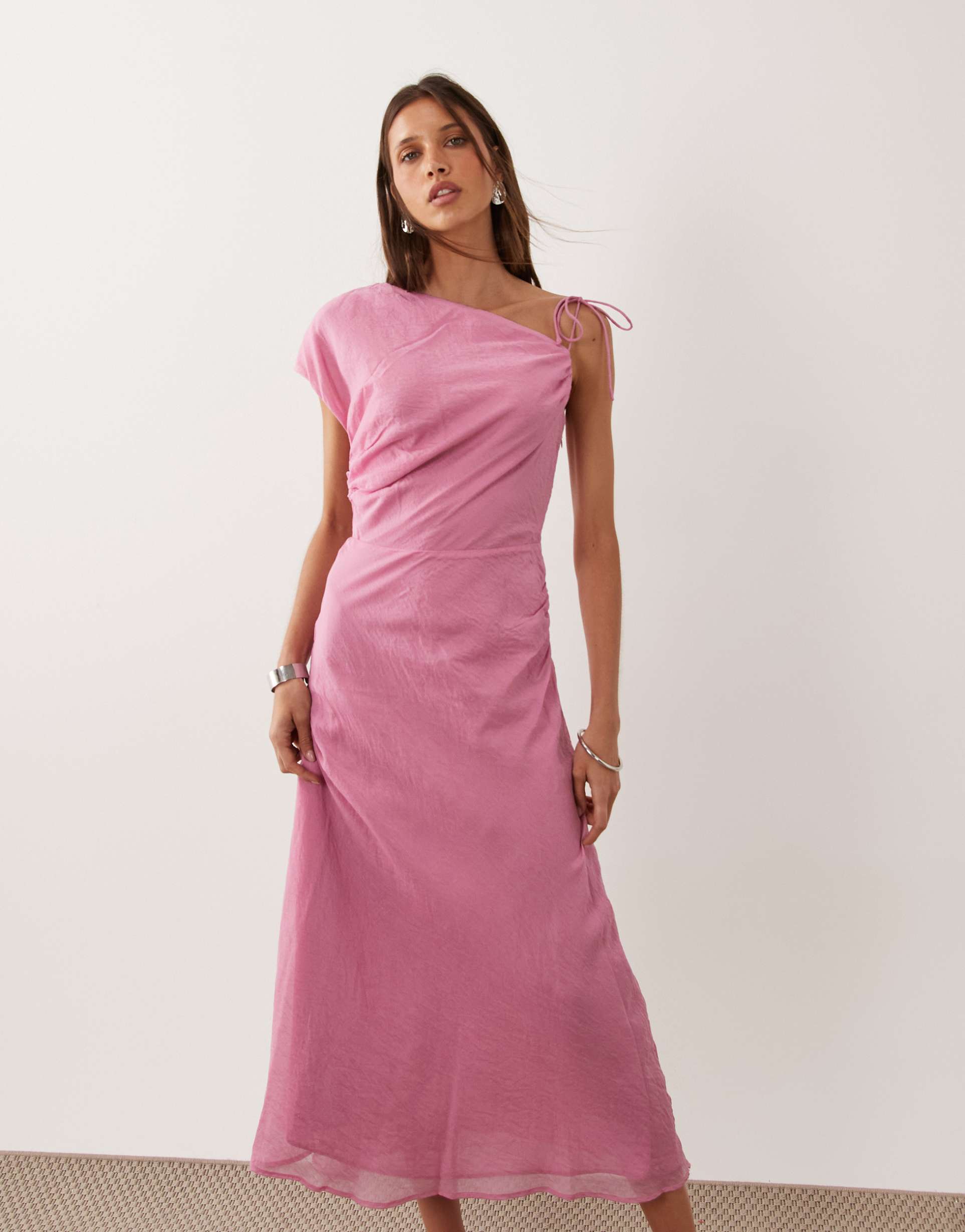 mango asymmetric midaxi dress in baby pink