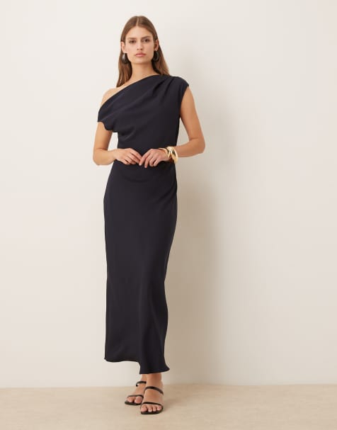 Mango asymmetric midaxi dress in navy - view 1