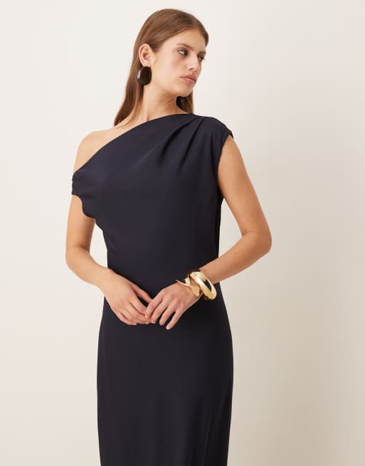 Mango asymmetric midaxi dress in navy, 3 of 4