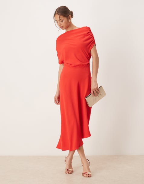 Mango asymmetric midi dress in red - view 1