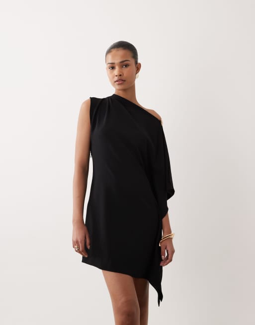 Mango asymmetric mini dress with hardware detail in black, 4 of 4