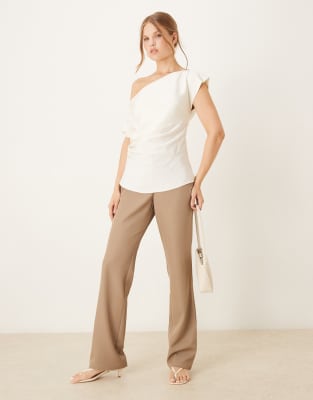 Mango Asymmetric Ruched Side Top In White