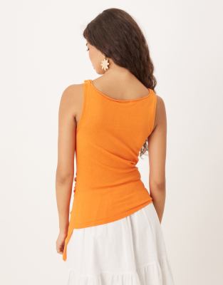 Mango Asymmetric Ruched Top In Orange