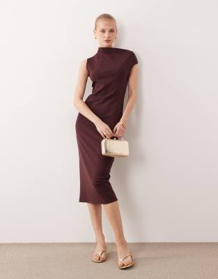 Mango Asymmetric Short Sleeve Midi Dress In Red
