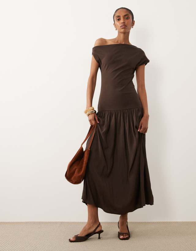 find me now asymmetrical drop waist dress MANGO - combined Brown silvery prom dresses Blue Halter Backless Midi Color:OLIVE and a loose