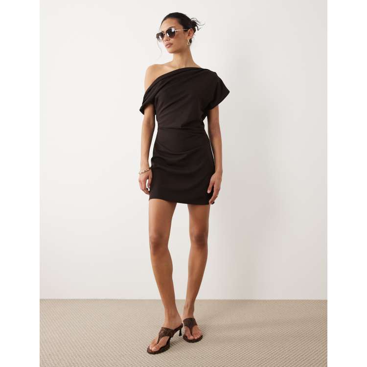 Mango asymmetric sleeveless mini dress in brown | ASOS