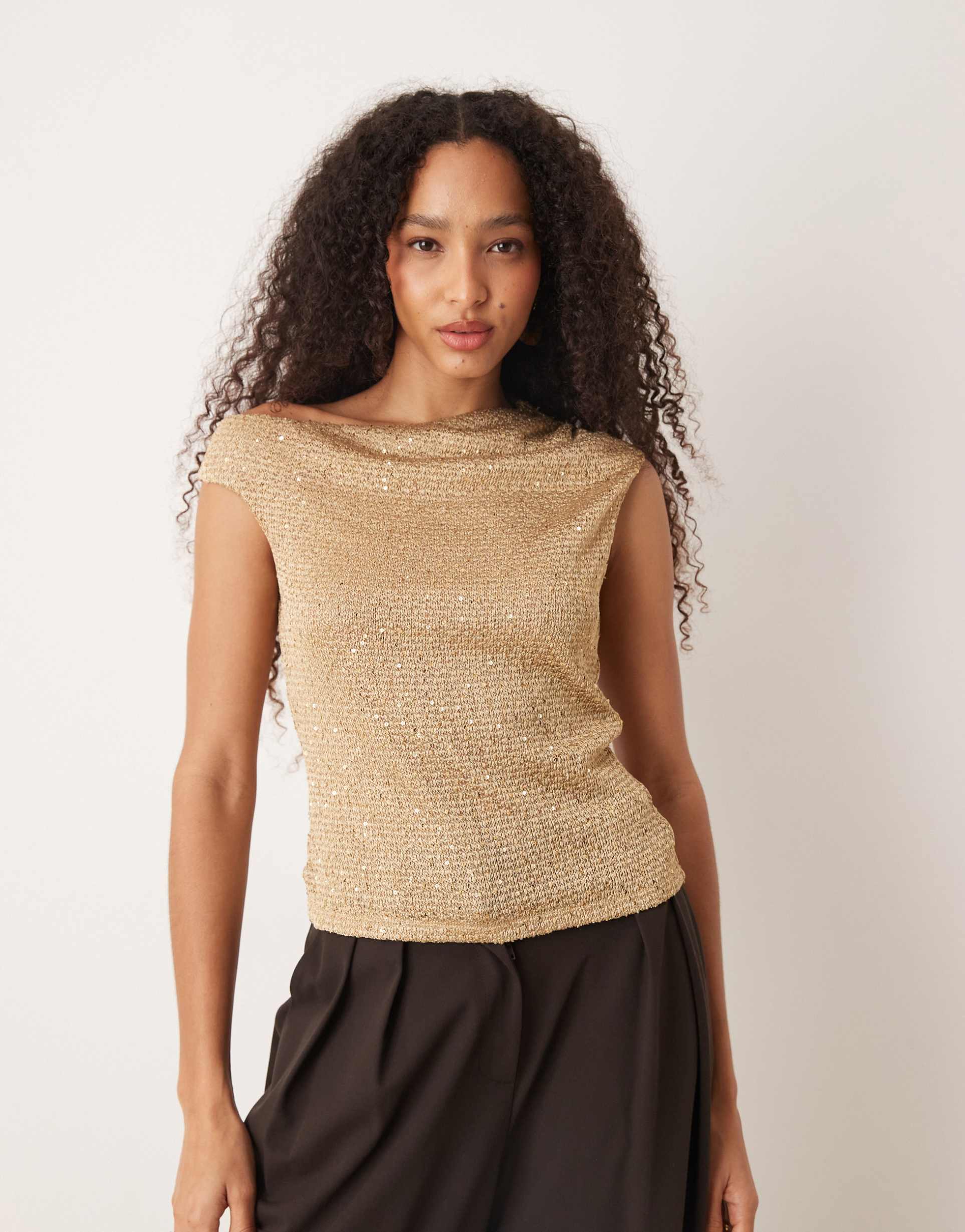 mango asymmetric sleeveless top in gold