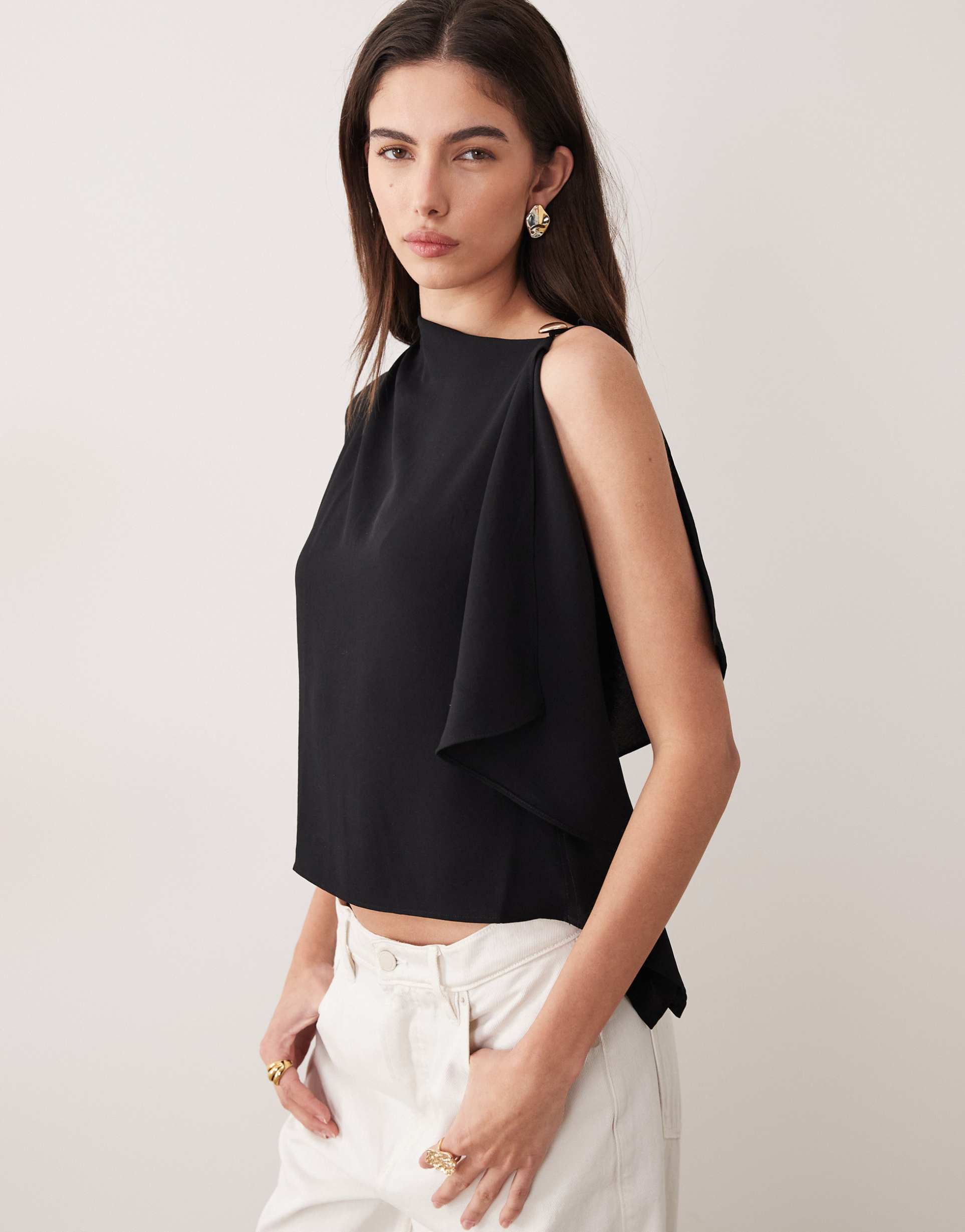 mango asymmetric sleeveless top with hardware detail in black