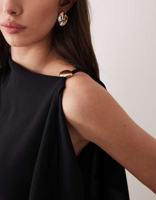 Mango asymmetric sleeveless top with hardware detail in black, 3 of 4