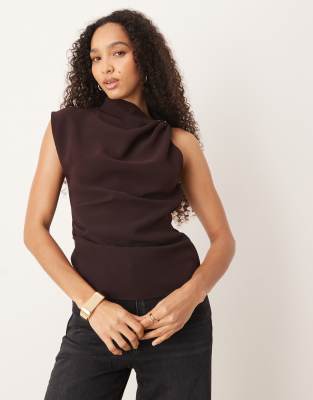 Mango Asymmetric Sleeveless Top With Hardware Detail In Brown