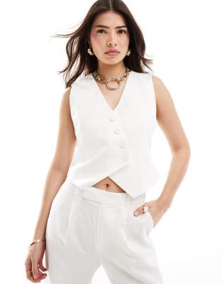 Mango Asymmetric Suit Vest In White - Part Of A Set