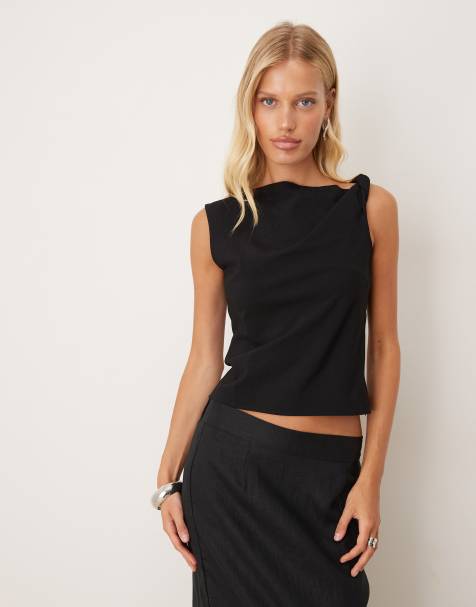 Mango asymmetric twist strap sleeveless top in black - view 1