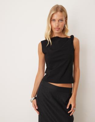 mango asymmetric twist strap sleeveless top in black