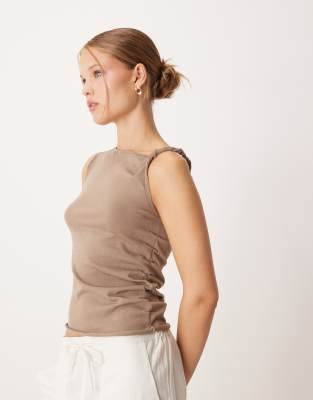 Mango Asymmetric Twist Strap Sleeveless Top In Brown