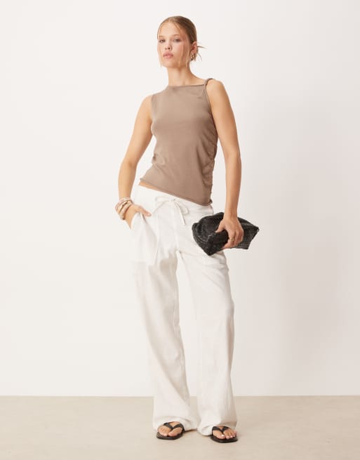Mango asymmetric twist strap sleeveless top in light brown, 3 of 4