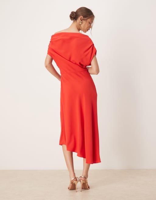 Mango - Asymmetrische midi jurk in rood, 2 van 4