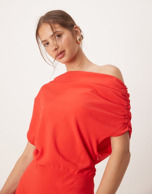 Mango - Asymmetrische midi jurk in rood, 4 van 4