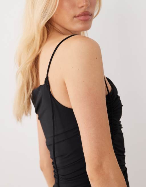 Mango - Asymmetrische mouwloze midi jurk met aangerimpeld detail in zwart, 3 van 4