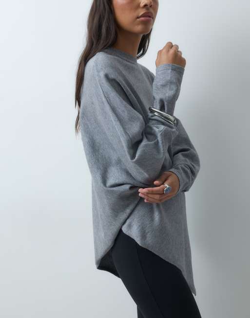 Mango asymmetrische zoom gebreide top in grijs, 3 van 4