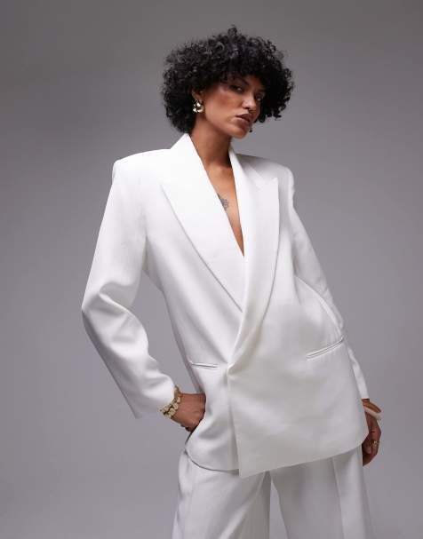 Mango – Asymmetrischer Oversize-Blazer in Weiß, Kombiteil - view 1