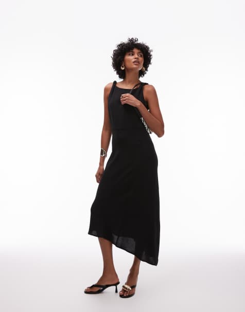 Mango – Asymmetrisches, ärmelloses Maxikleid in Schwarz - view 1