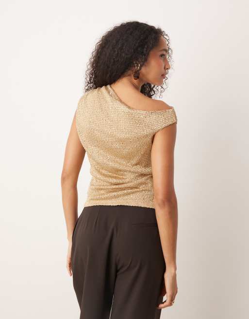 Mango – Asymmetrisches, ärmelloses Top in Gold, 4 von 4