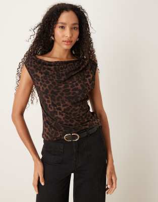 Mango - Asymmetrisches, ärmelloses Top mit Leopardenmuster-Brown