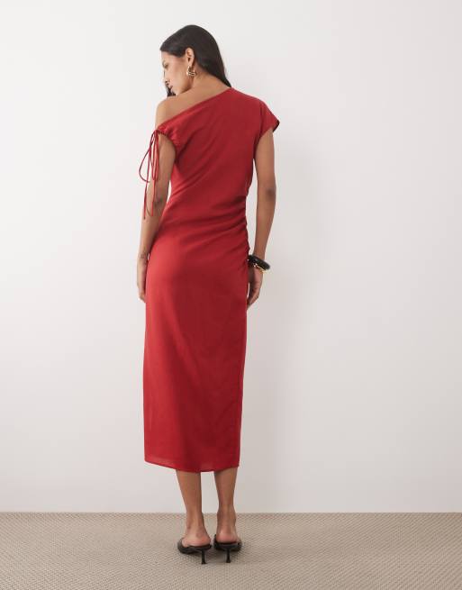 Mango – Asymmetrisches Maxikleid aus Leinenmix in Rot, 4 von 4