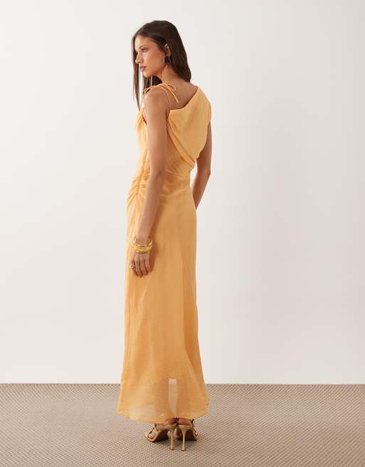 Mango – Asymmetrisches Maxikleid in Pastellorange, 3 von 4