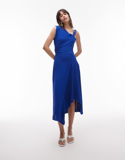 Mango – Asymmetrisches Midaxi-Kleid in Blau mit Schnallendetail am Träger - view 1