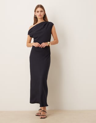 Mango - Asymmetrisches Midaxikleid in Marineblau